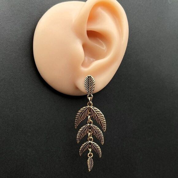 Bronze Dangling Detailed Leaf Boho Vintage Style Post Back Drop Earrings - Picture 9 of 10